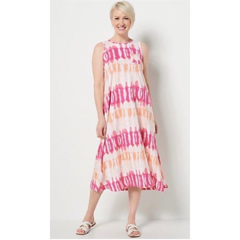 Koolaburra By UGG Cotton Rayon Midi Lounge Dress Tie Dye Print 2X Boho